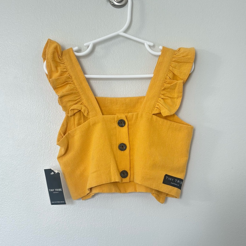 Tiny Tribe Mustard Ruffle Kids Crop Top